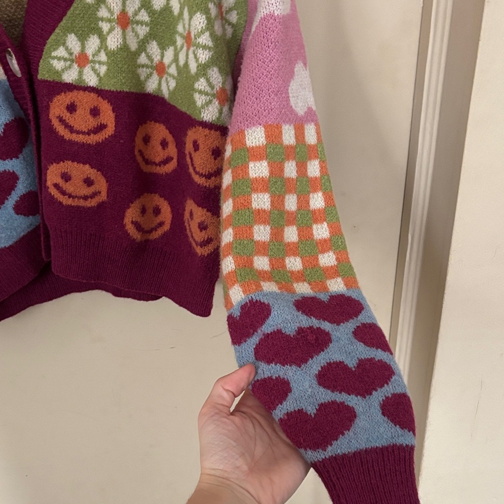 Debut Multicolor Patchwork Cardigan with Hearts a… - image 8